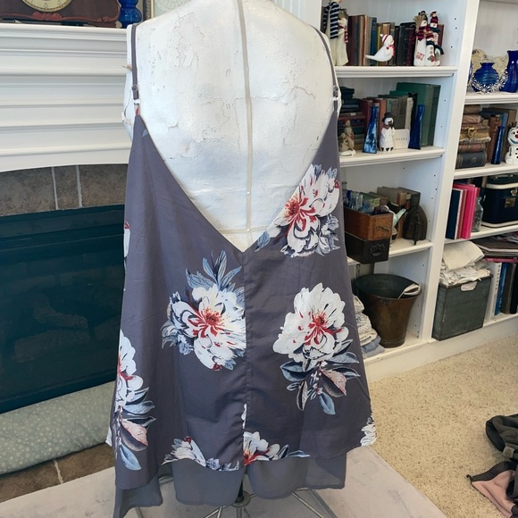 Host Pick NWOT backless sundress gray floral chiffon and faux silk Adjust straps - Picture 7 of 7